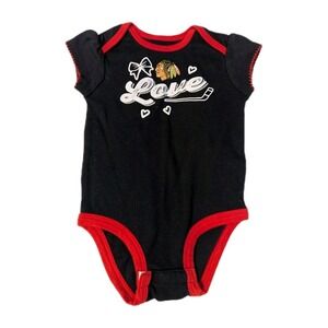 Chicago Blackhawks NHL One Piece Outfit Bodysuit Girls Love Hockey Black Red 18M